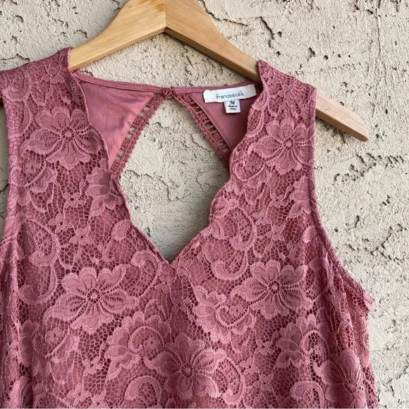 Francesca's Dusty Rose Lace Cut Out Mini Dress Sweet & Chic Size Medium - Picture 7 of 9